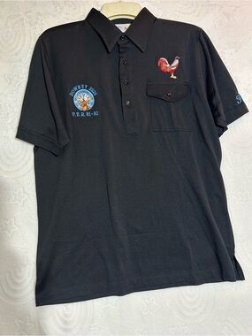 Vintage Personalized Black Polo Shirt with Embroidered Rooster and Name